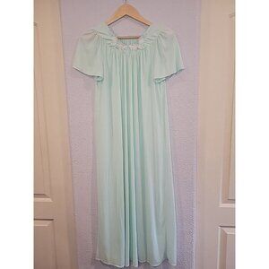 Vintage Shadowline Gown‎ Long Pale Blue Rosette Embroidered Flutter Sleeve Small